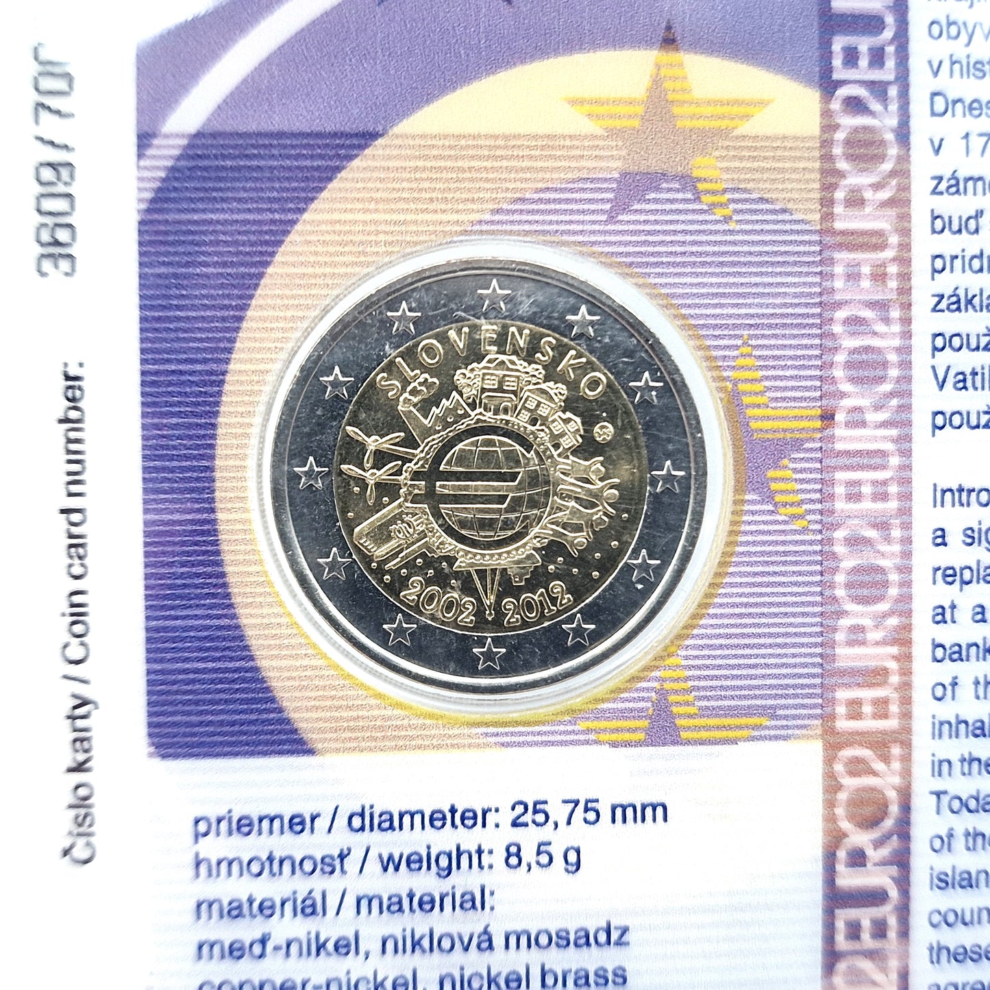 2012 TYE "10 Anos do Euro" - 2€ Eslováquia Coincard