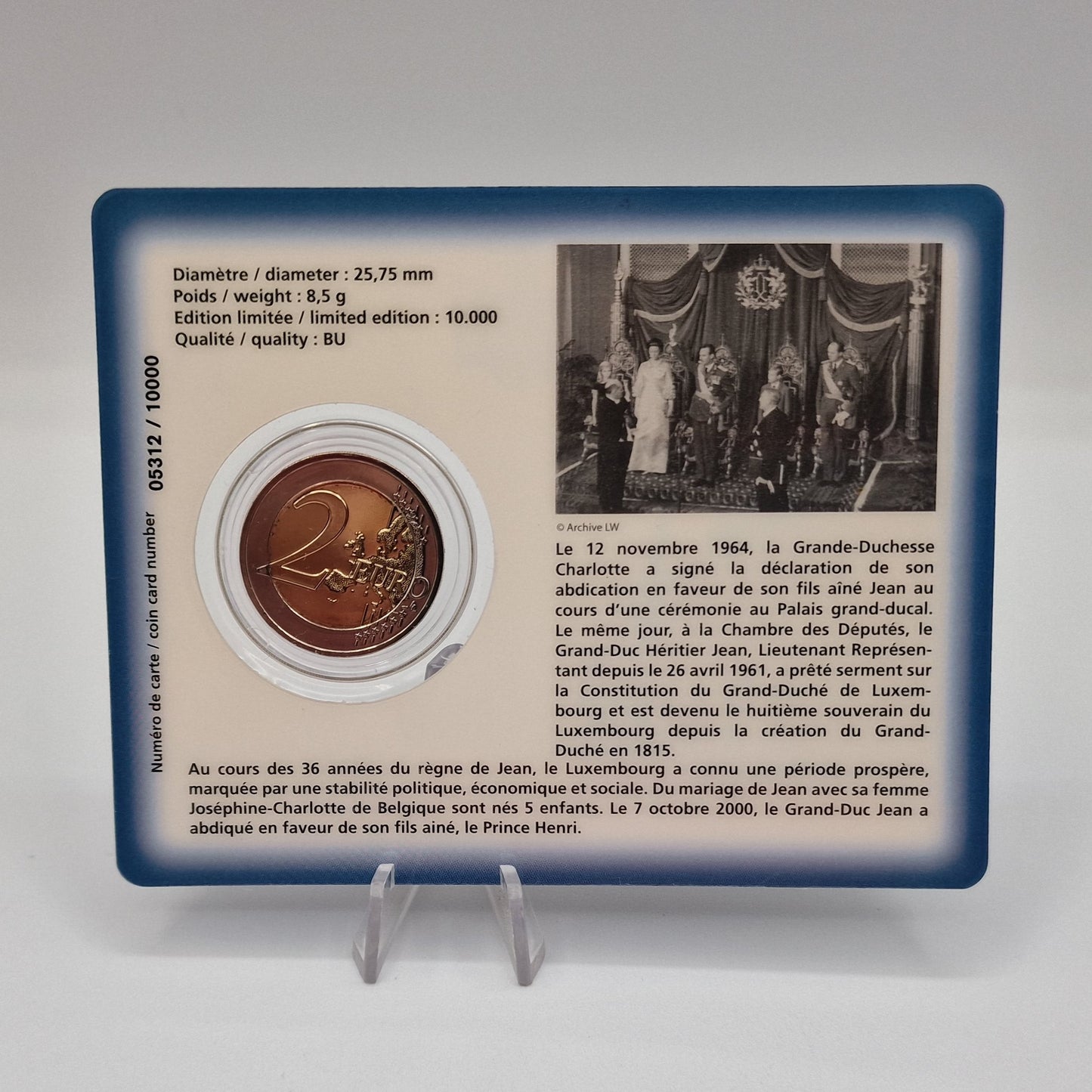 2014 50 Anos da Ascenção ao Trono 2€ - Luxemburgo Coincard