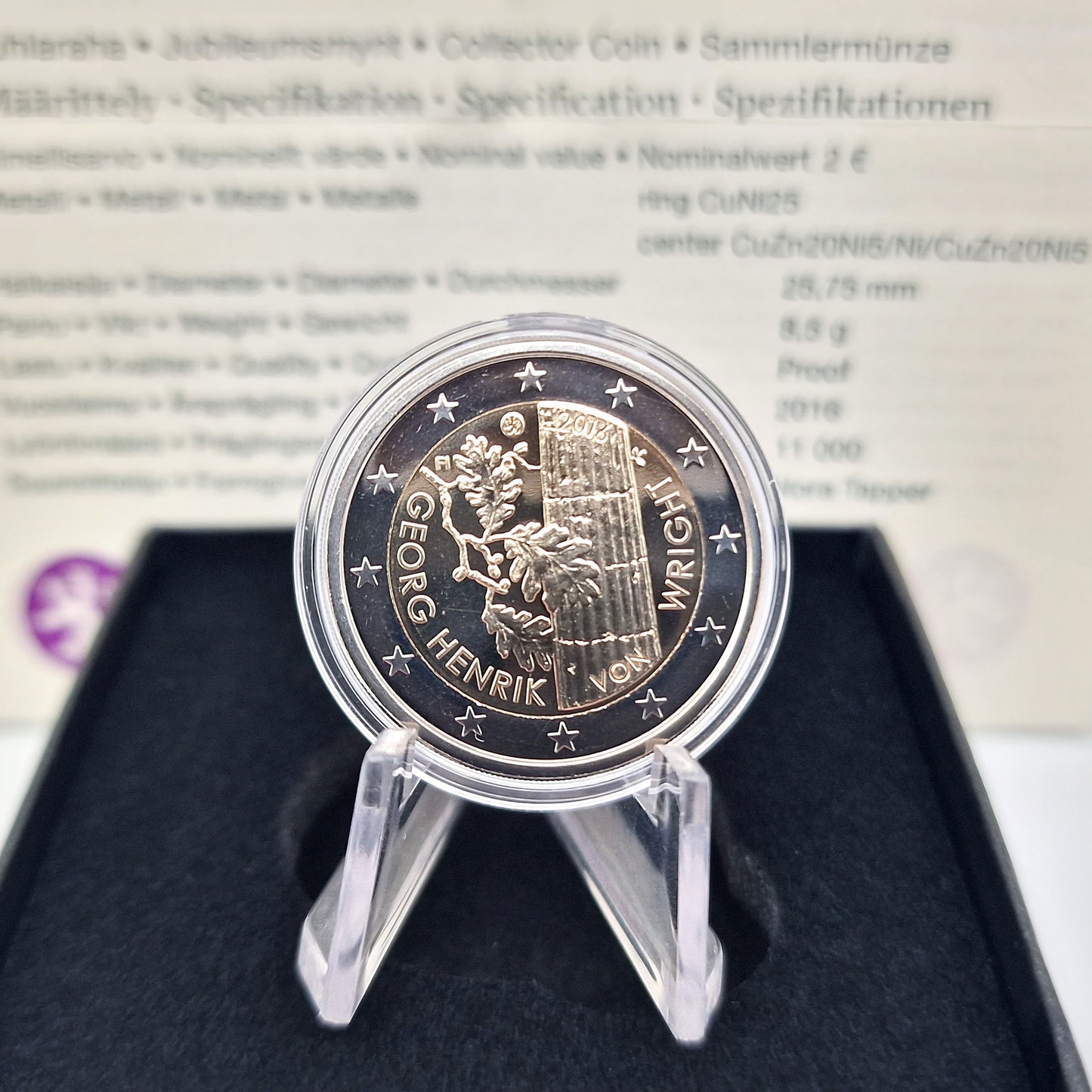 2016 "Georg Henrik von Wright" - 2€ Finlândia Proof