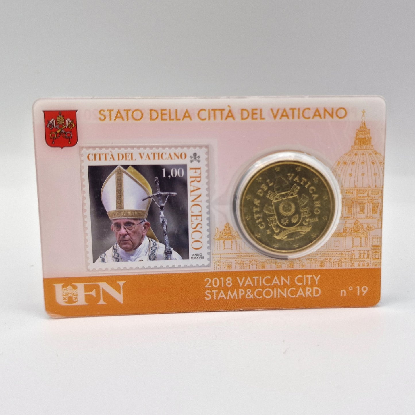 2018 50 Cent - Vatican Coincard N19 w/ stamp
