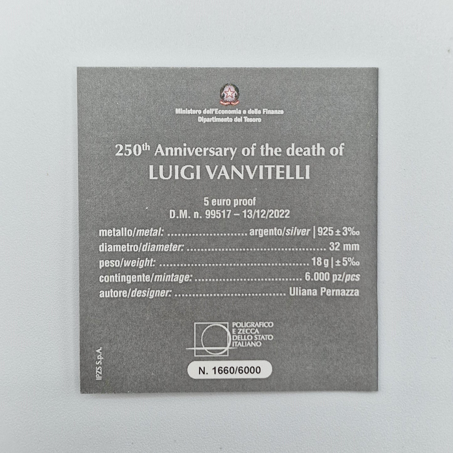 2023 Vanvitelli 5€ (Silver) - Italy Proof