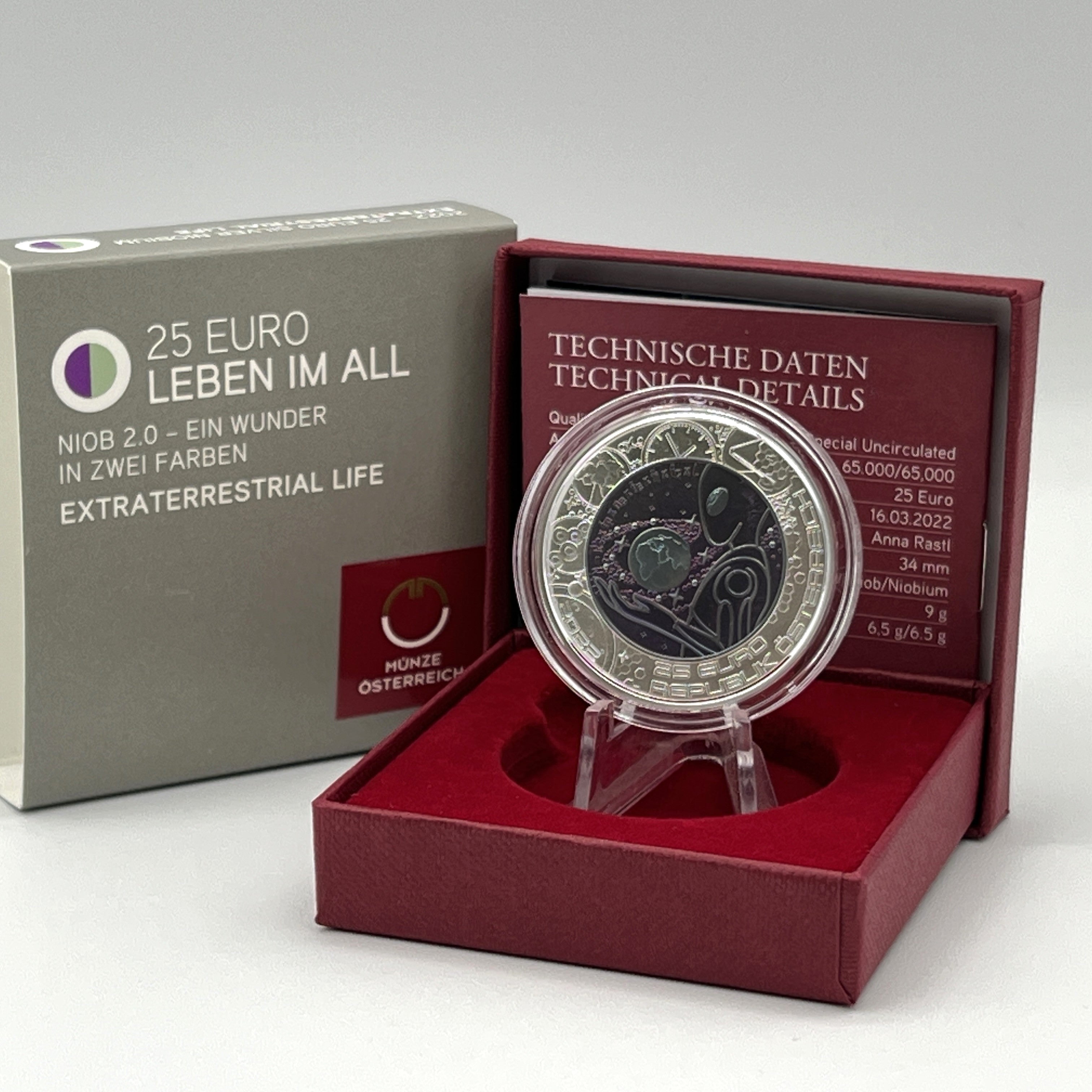 2022 Vida Extraterrestre - 25€ Áustria Niobium Proof
